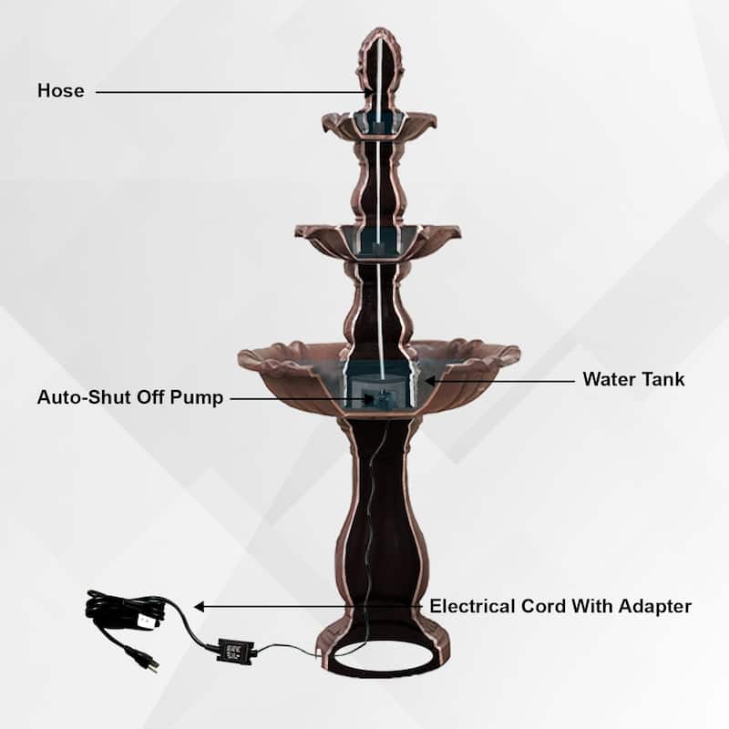 XBrand 3-Tier Water Fountain w/Pump & Pineapple Top, 51 Inch Tall, Large Outdoor Freestanding Waterfall Decor for Porch