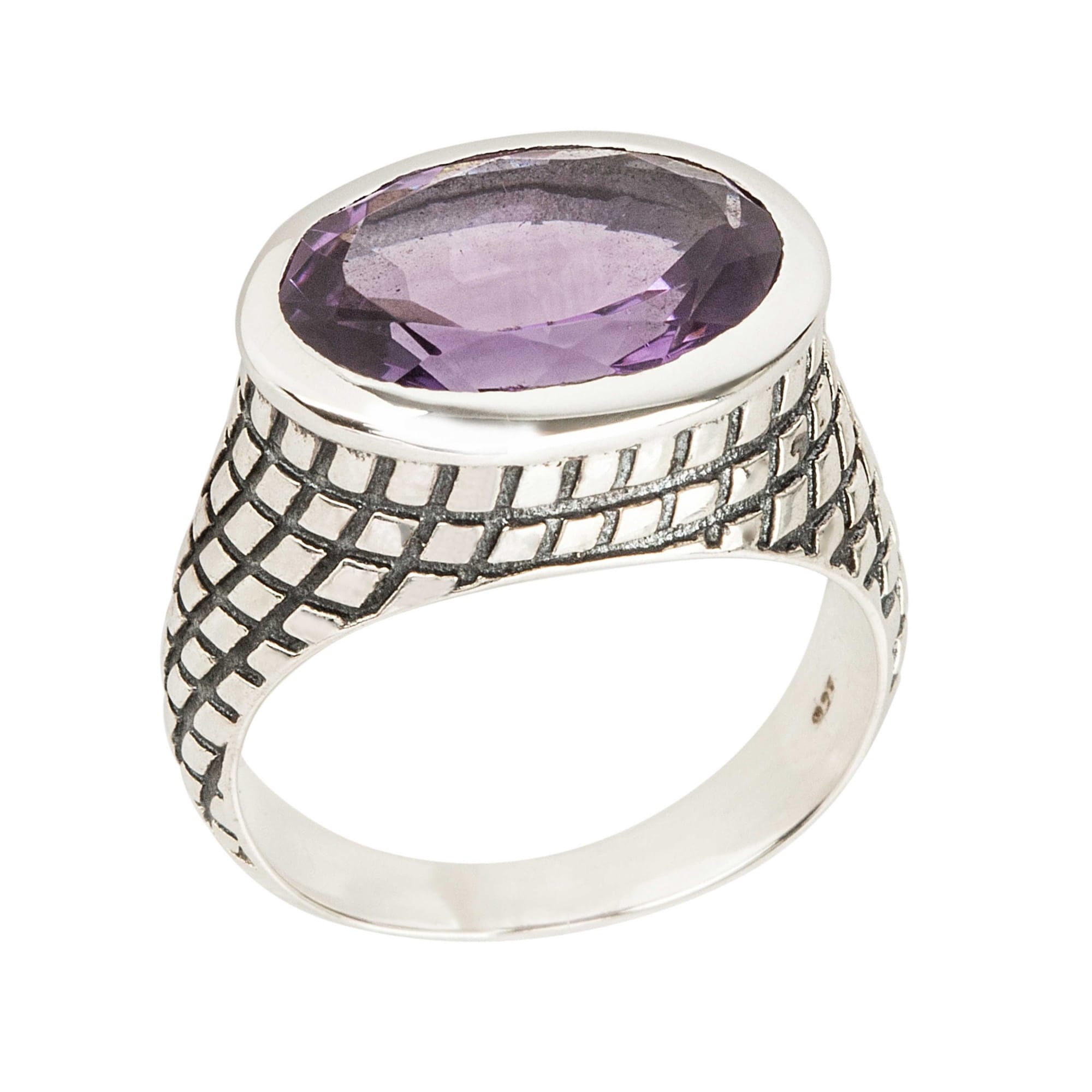 Pinctore 925 Sterling Silver Brazilian Amethyst Gemstone Solitaire Ring