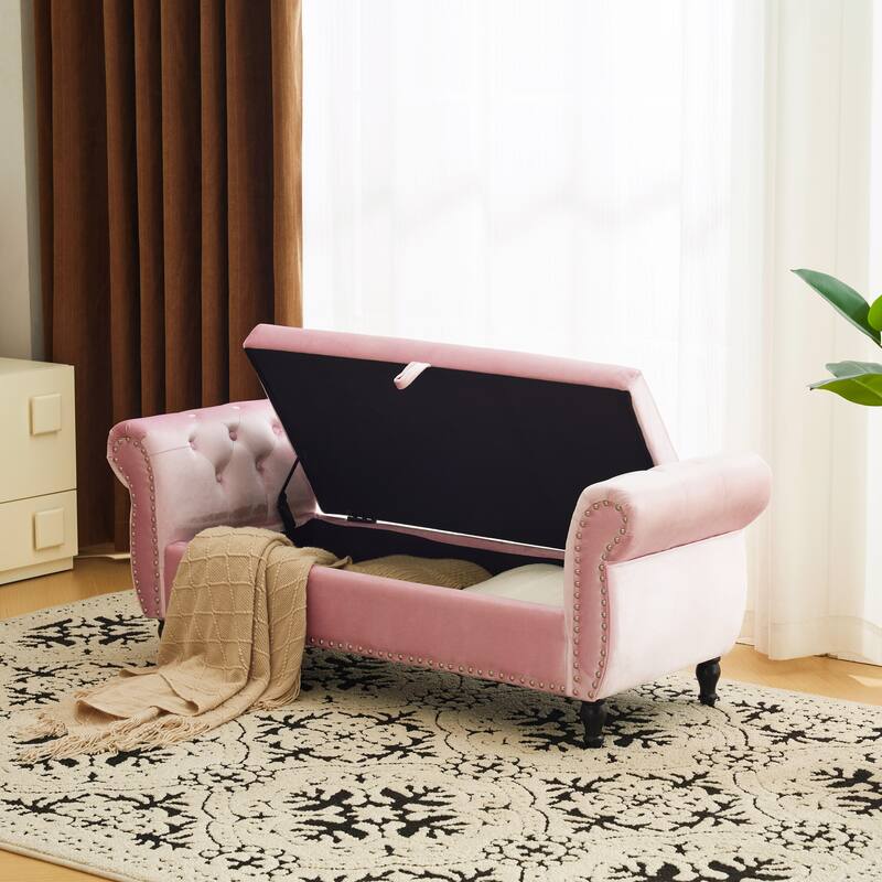 Luxury Ottoman Decorative Bench Storage Bench End of Bed Bench - Baby Pink