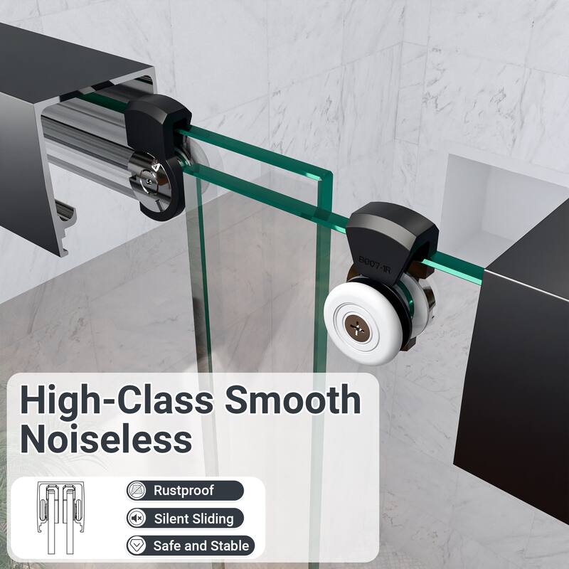 GDFStudio - Modern Minimalist Semi-Frameless Double Sliding Shower Door with 1/4" SGCC Tempered Glass & Stainless Steel Handle