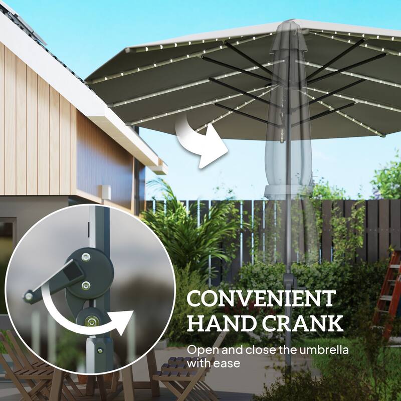 Solar Powered LED Patio Umbrella with UV Protection Outdoor Garden Patio Umbrella with LED Lights Crank Lift