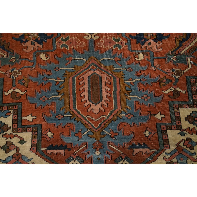 Hand Knotted Oriental 100% Wool Carpet Traditional Medallion Oranges & Rust Heriz (serapi) Area Rug - 13' 8'' X 10' 0''