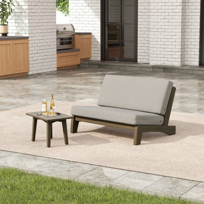 2-Piece Outdoor Teak Wood Loveseat Patio Set with Side Table