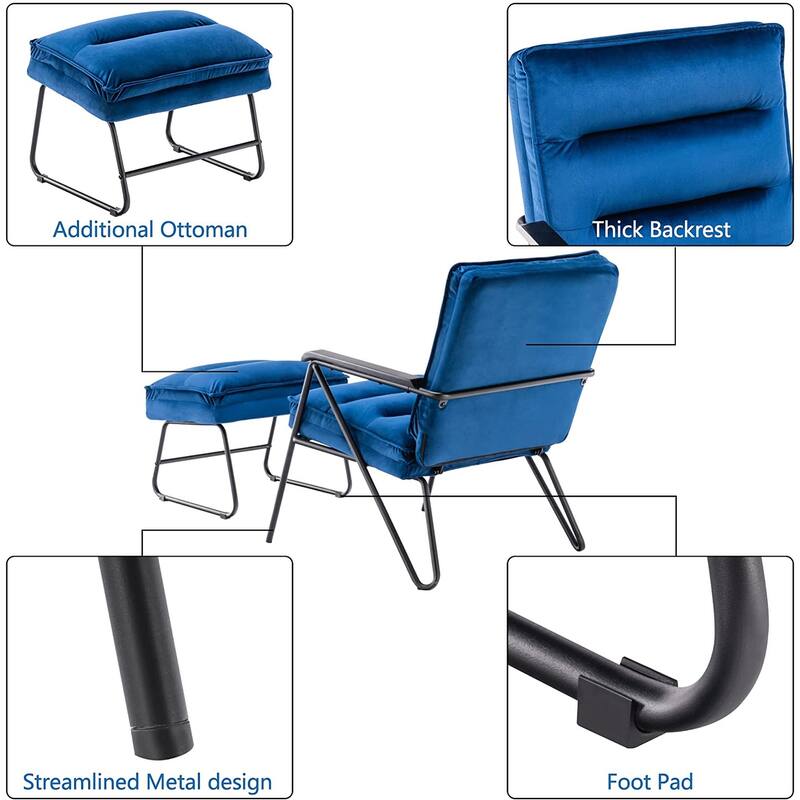 MCombo Tufted Velvet and Iron Club Chair with Ottoman