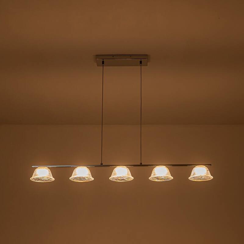 Modern 5-Light Bell Glass Chrome Linear LED Chandelier - N/A