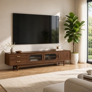 78.7 Inch TV Stand for 85 Inch TV, Modern Entertainment Center with Fluted Glass Doors, 2 Drawers Storage
