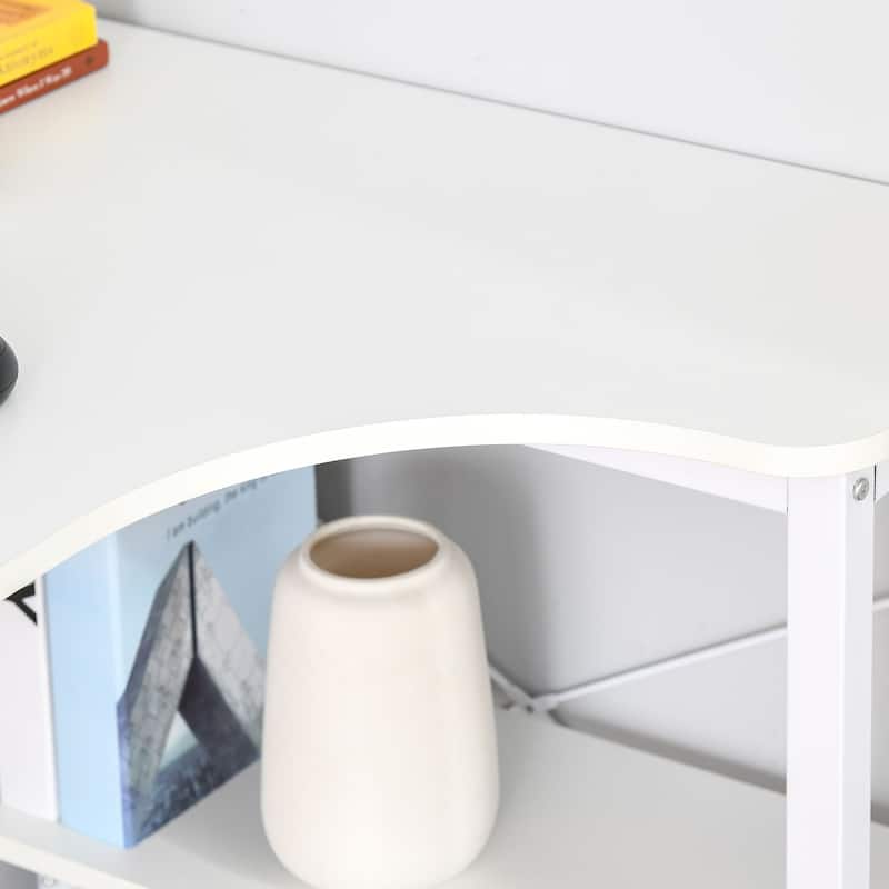 HOMCOM L-Shaped Computer Desk Home Office Corner Desk Study Workstation Table with with Wide Desktop, 2 Side Shelves, Steel
