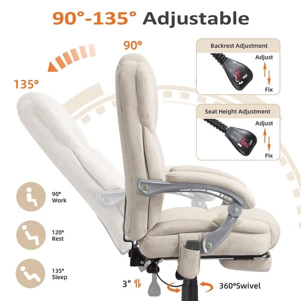 dimension image slide 3 of 11, EROMMY Heated Massage Reclining Office Chair, 300 Lbs Capacity