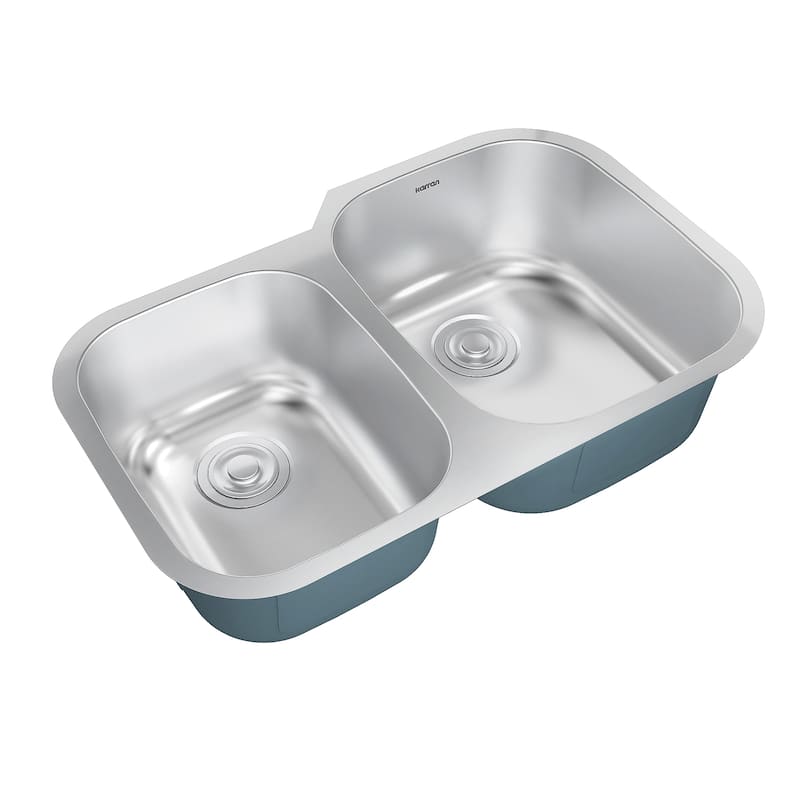 Karran Profile 31" Undermount 18 Gauge Double Offset Bowl Stainless Steel Kitchen Sink with Accessories