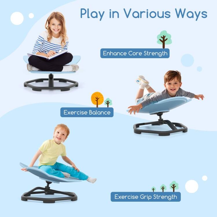 PP Spinning Sensory Swivel Chair with Metal Base and Elephant Design for Kids - 21" L x 19.5" W x 10" H