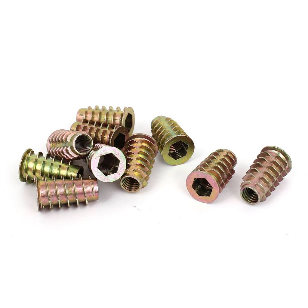 10Pcs M8x25mm Zinc Plated Hex Socket Screw in Thread Insert Nut - Brass Tone