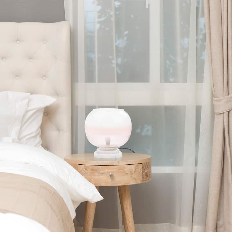 Casey River of Goods White Marble and Blown Glass Globe Shade 13-Inch Accent Lamp - 9.75" x 9.75" x 13"