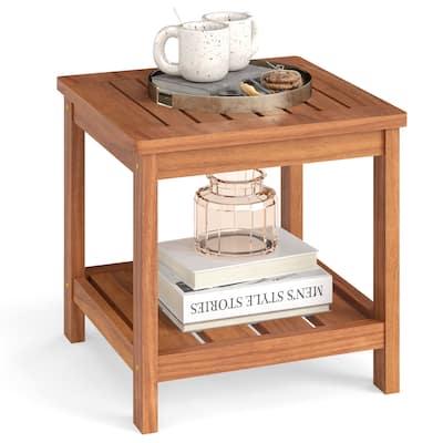 Gymax 2-Tier Adirondack Side Table w/ Slatted Tabletop Storage Shelf