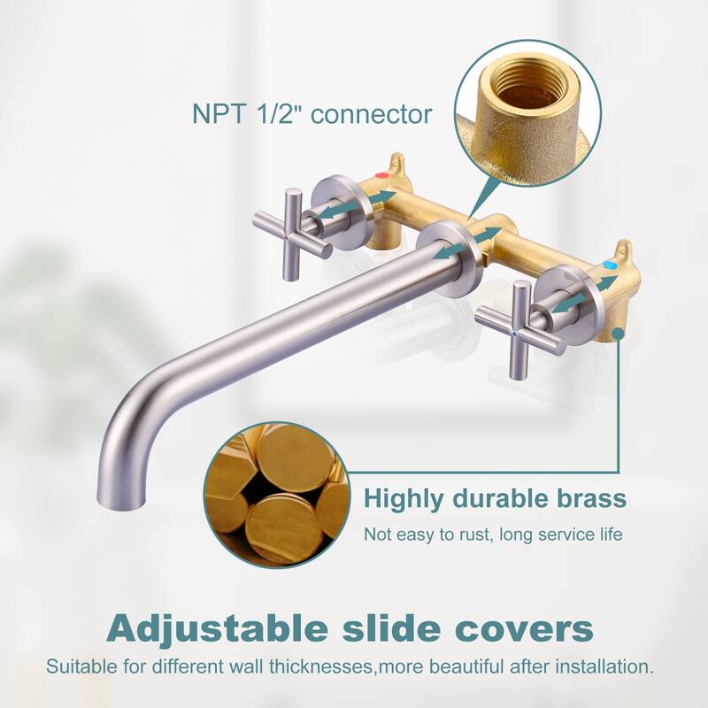WOWOW Modern Cross-Style Dual-Handle Wall-Mounted Bathtub Faucet