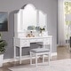 preview thumbnail 2 of 4, Furniture of America Izabel White Traditional 5-Drawer 3-Piece Makeup Vanity Set with Tri-fold Mirror