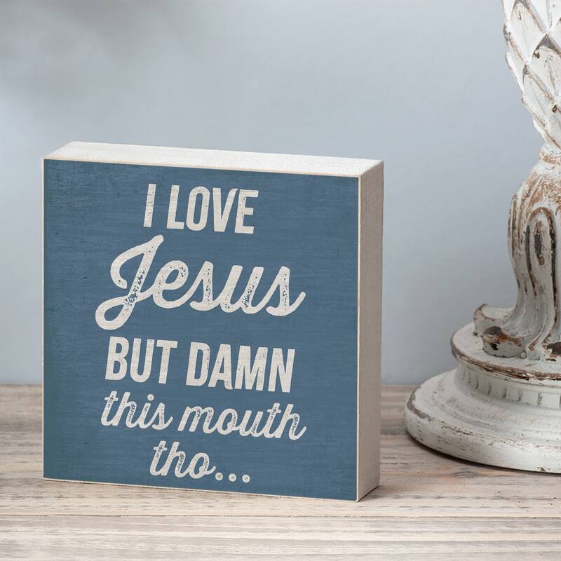 Jesus Artistic Freestanding Solid Wood Block Sign Made in the USA 3.75” Square Decorative Accent for Home or Office - Multi