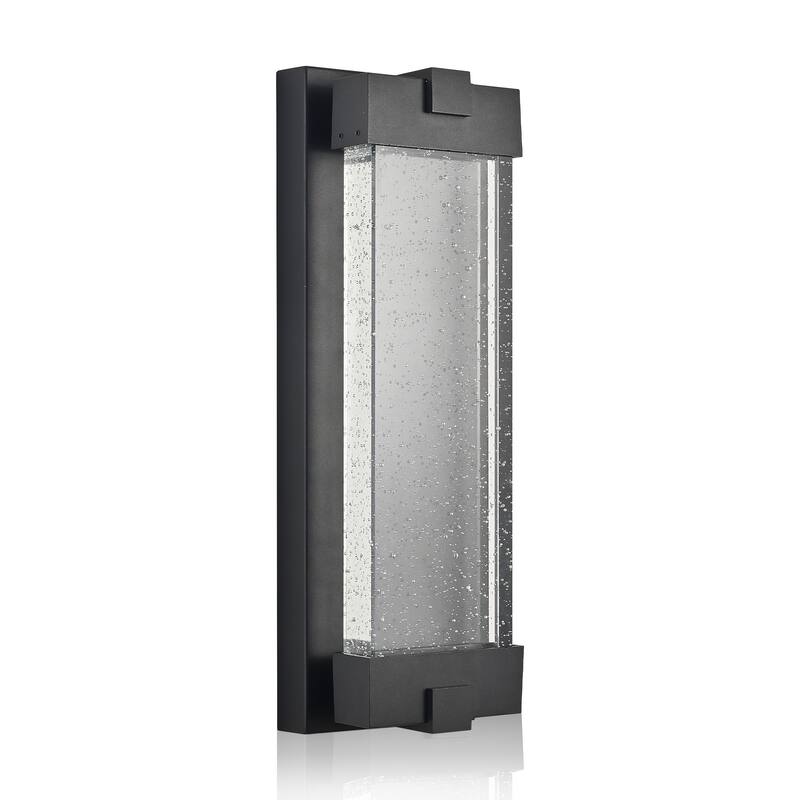 19" Black Aluminum Outdoor Wall Light with Bubble Crystal Glass
