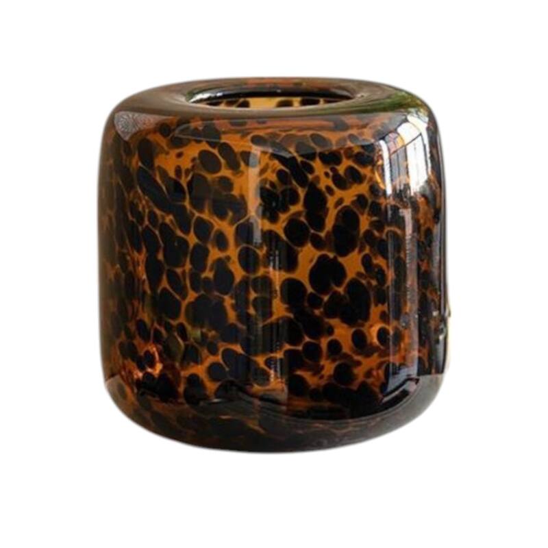 8" Amber And Black Animal Print Glass Round Table Vase - 7.90