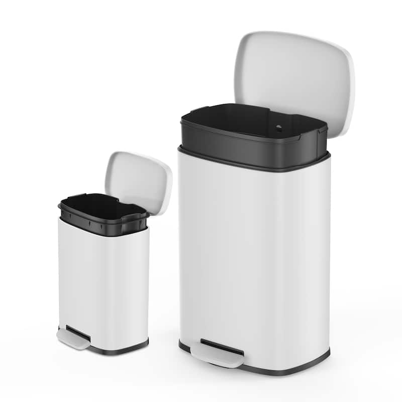 Qualiazero 13.2 Gallon + 3.2 Gallon Rectangular Step Can Combo - Matte White