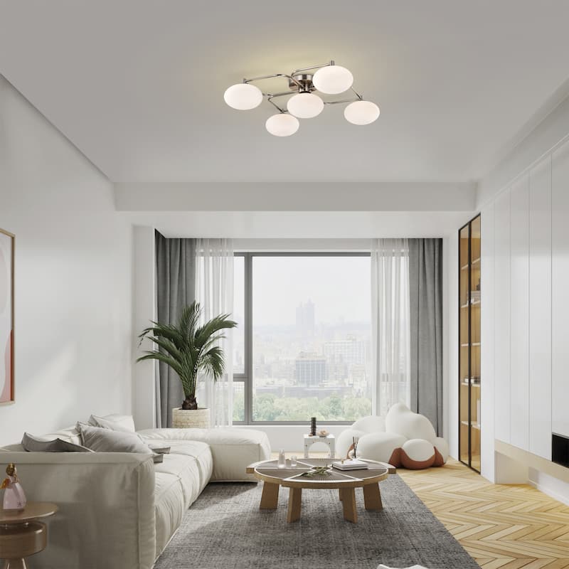 Camris 5-Light Nickel Chandelier Frosted Glass Shades