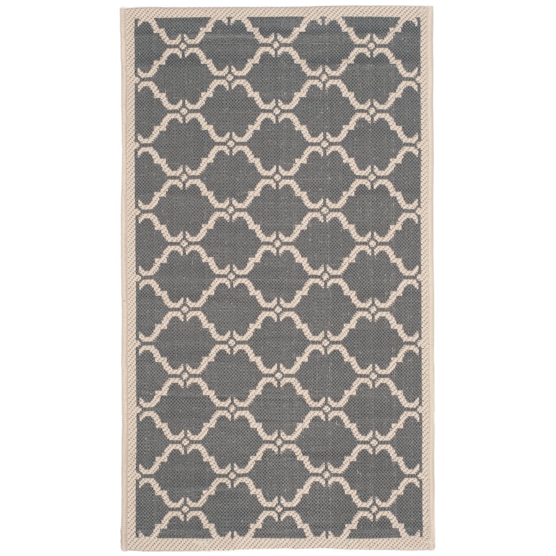 SAFAVIEH Courtyard Charleen Indoor/ Outdoor Waterproof Patio Backyard Rug - 2' x 3'7" - Anthracite/Beige