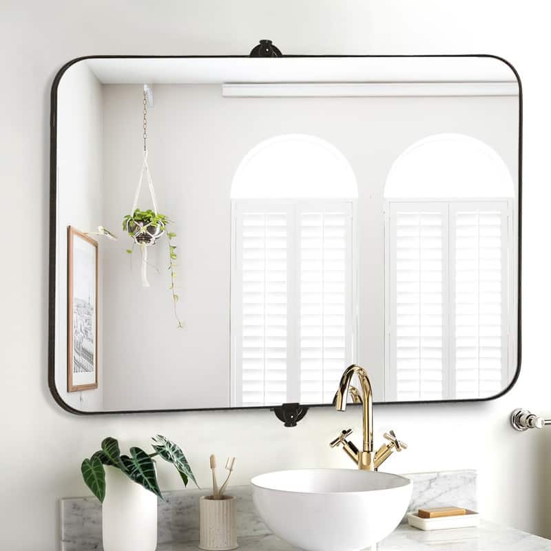 Iron Metal Frame Rectangular Windowpane Wall Mirror Farmhouse Rustic Elegant Decor for Living Room Bedroom Bathroom Entryway