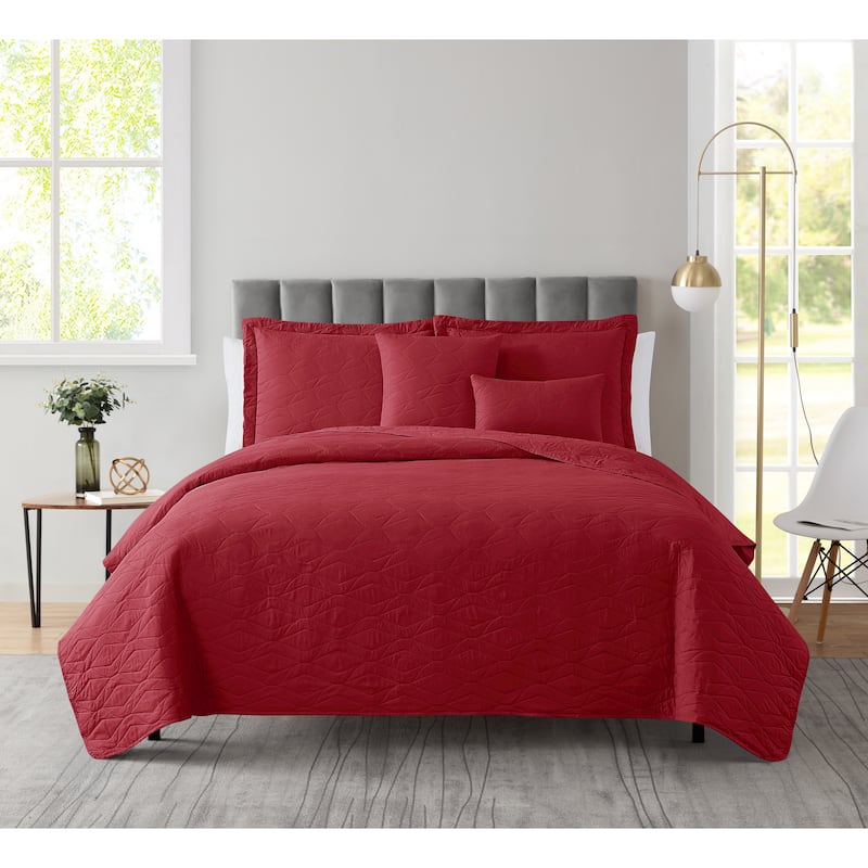 Clara Clark Bedspread Quilt Set - Ellipse Weave Pinsonic Lightweight Coverlet Set - Burgundy Red - King
