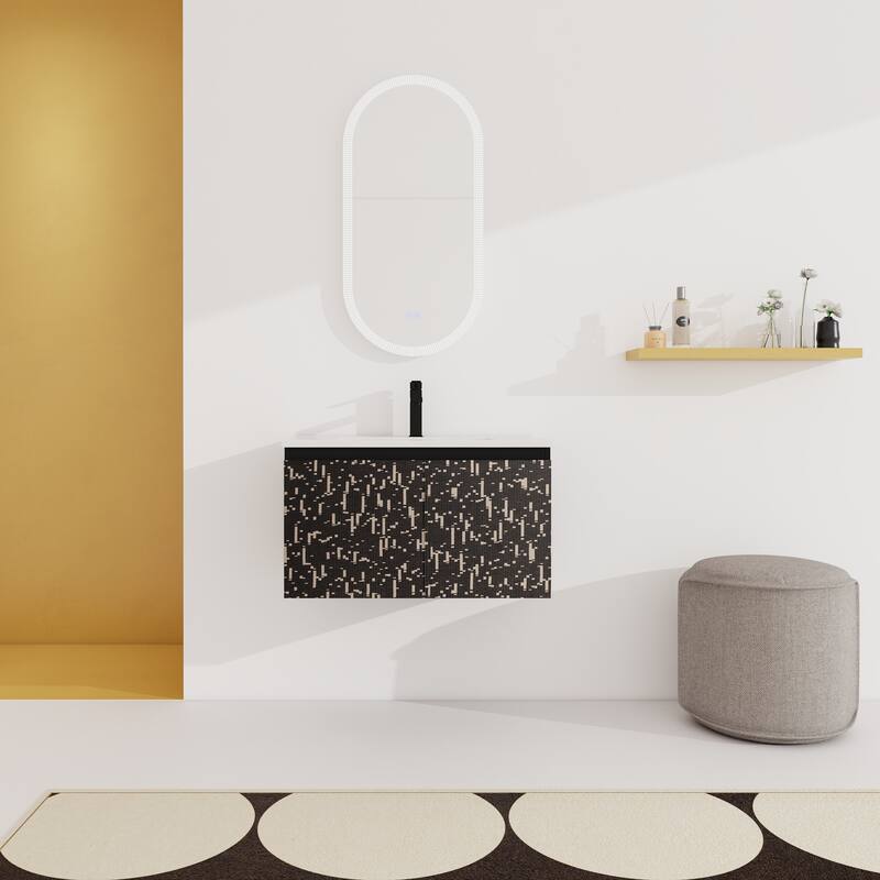 30" Floating Wall-Mounted Bathroom Vanity with Soft-Close Door Hinges, Ceramic Sink & Ample Storage - 30in L Plywood - 30" Babysbreath+Hattich Hinge
