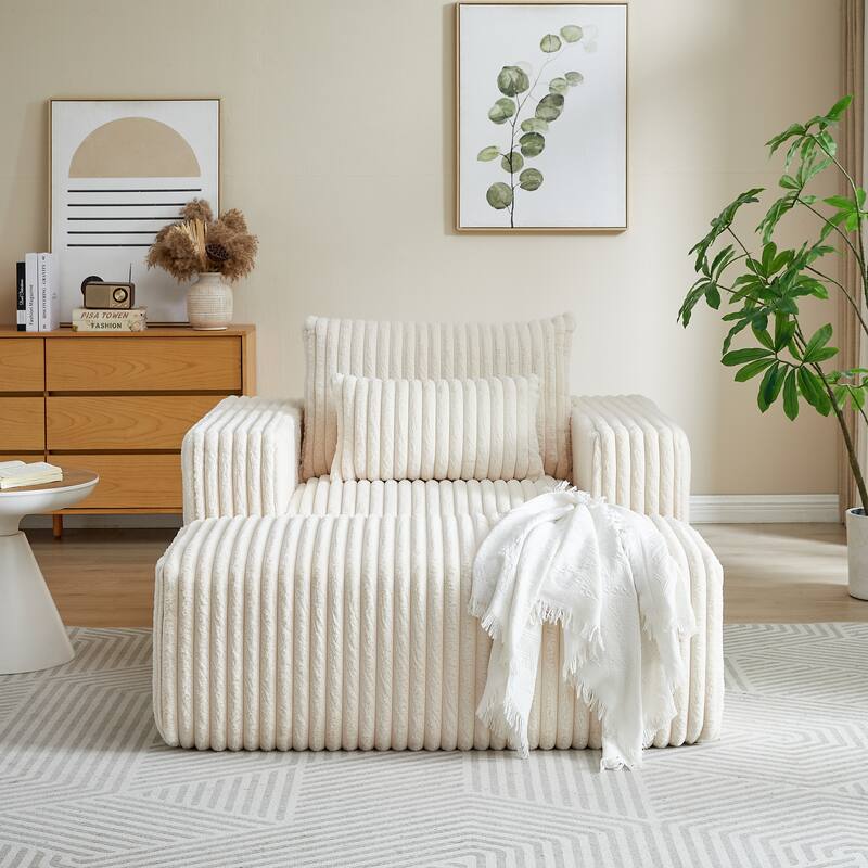 Modern 62.5" Corduroy Sponge Sofa with Removable Footrest, No Assembly Required, Cozy Sleeper Chair for Indoor Spaces