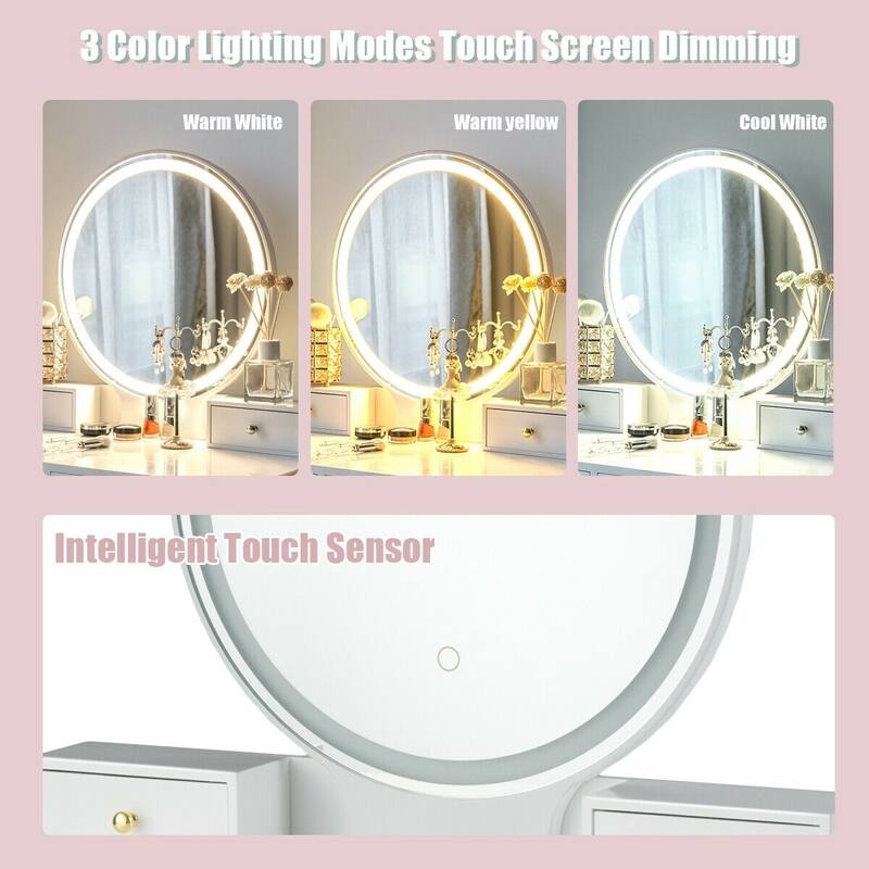 Set 3 Makeup Vanity Table Color Lighting Jewelry Divider Dressing Table - 52.5" x 31.5" x 16" (L x W x H)