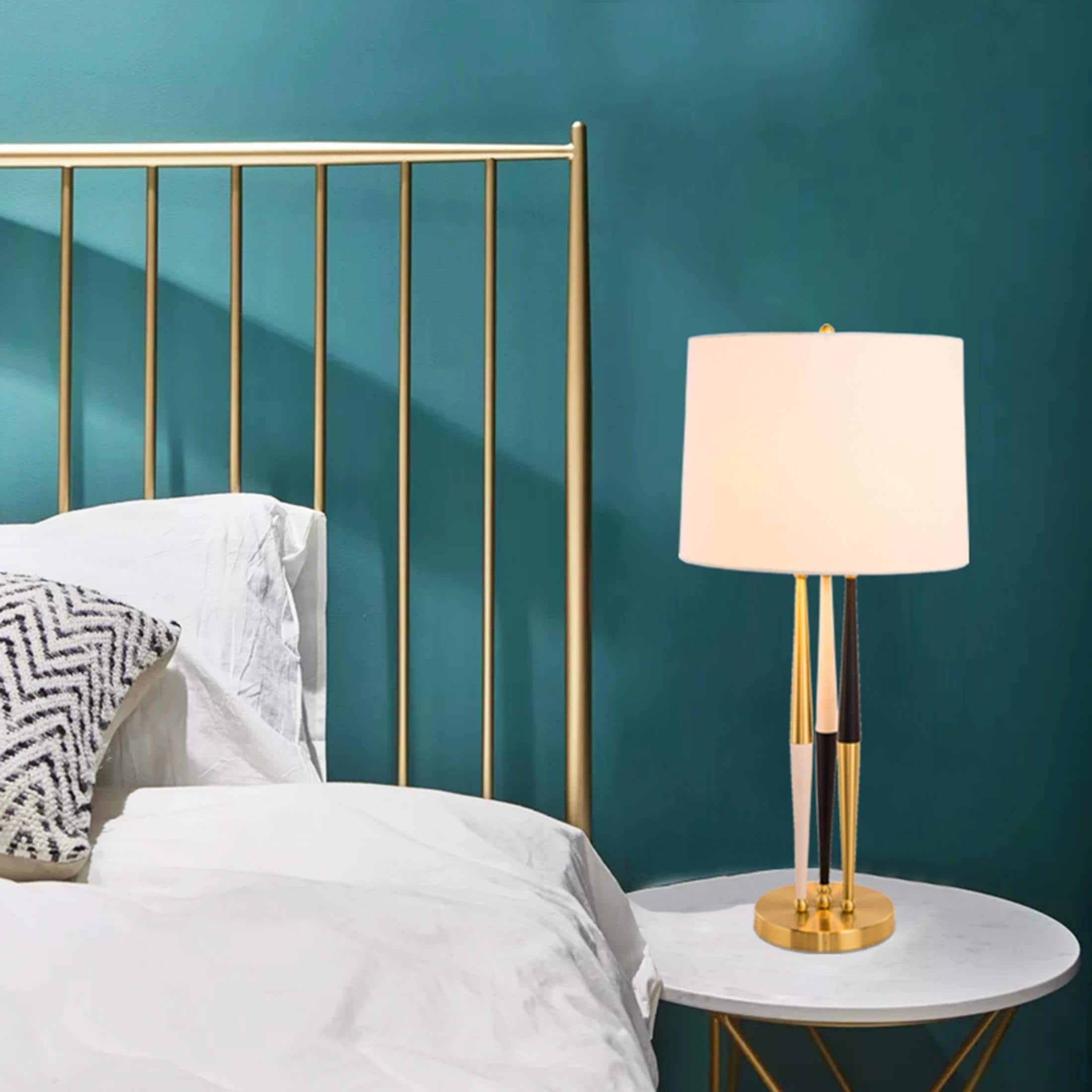 Modern Mid Century 1 Light Gold, Black And White Table Lamp