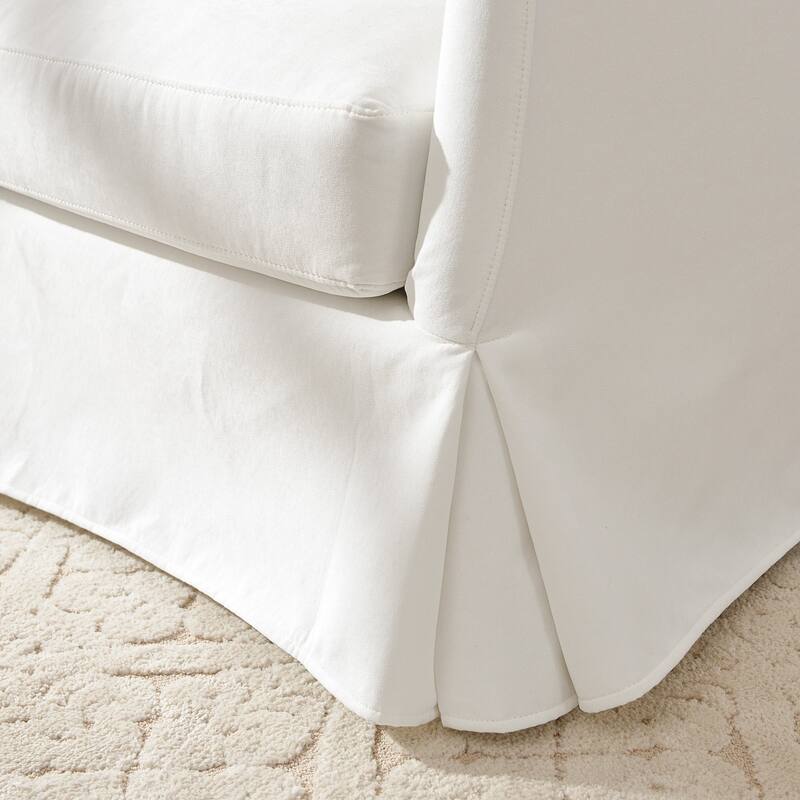 KINWELL 32" W Down Fill Upholstered Slipcovered Swivel Barrel Accent Armchair