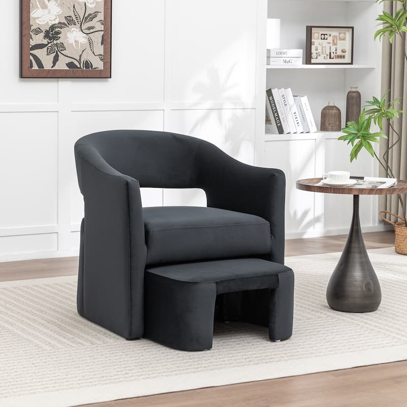 SEYNAR Modern Glam Velvet Accent Armchair Open Back with Ottoman - Black