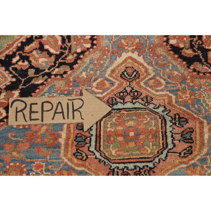 Hand Knotted Oriental 100% Wool Carpet Traditional Medallion Navy Blue & Blues Sarouk Area Rug - 4' 7'' X 3' 6''