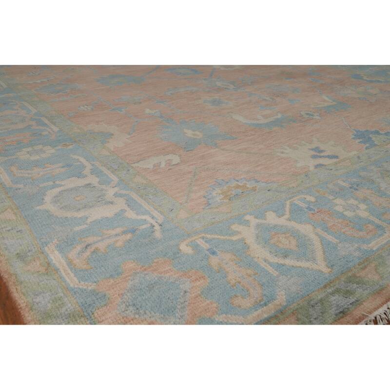 Hand Knotted Oriental 100% Wool Carpet Transitional All-Over Pink Oushak Area Rug - 11' 11'' X 9' 0''