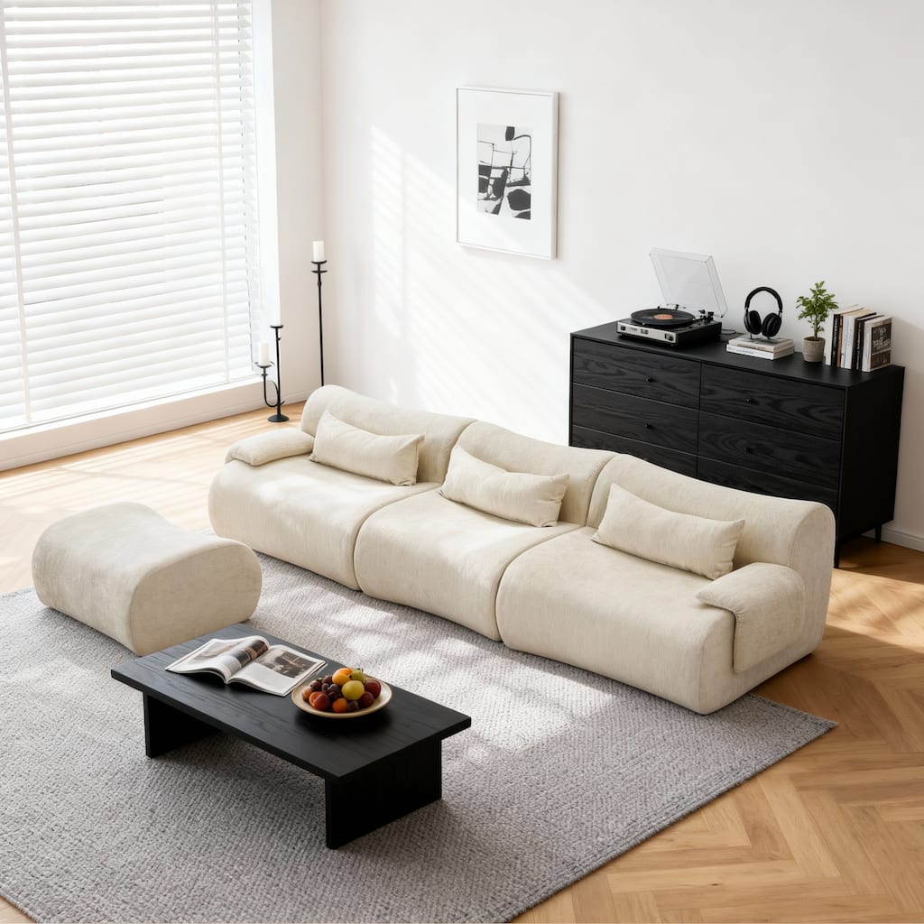 118" Boneless Couches for Living Room, Sectional Couches Modular Sofa with Ottoman, Memory Foam Cloud Couch