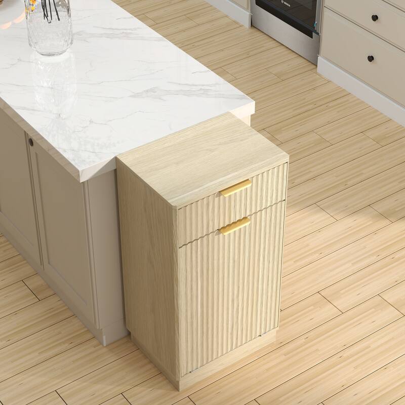 GDFStudio - Harper 13-Gallon Woodgrain Tilt-Out Cabinet with Textured Drawer & Hidden Waste Bin - 10-Gallon