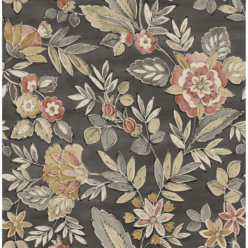 Chesapeake Begonia Black Floral Trail Wallpaper