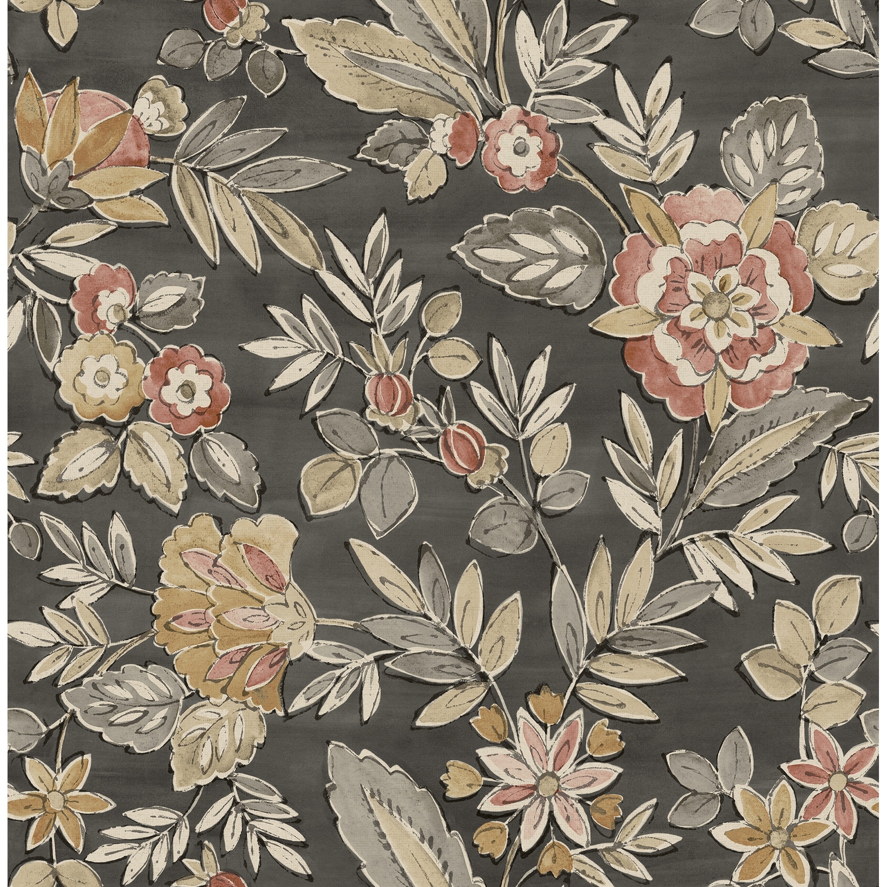 Chesapeake Begonia Black Floral Trail Wallpaper
