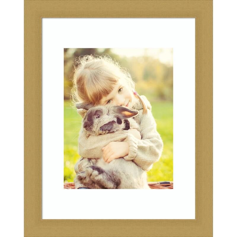 Grace Brushed Gold Narrow Framed Picture Frame, Photo Frame - 11x14 Matted White 8x10 - Grace Brushed Gold Narrow
