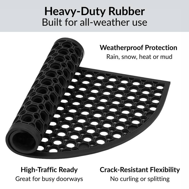 Half Moon Rubber Door Mat 23.5 x 15.75 Inches - 23.5 L x 15.75 W x 0.6 H