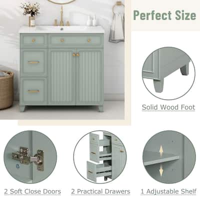 36" Single Sink Bathroom Vanity Bathroom Cabinet Integrated Resin Basin