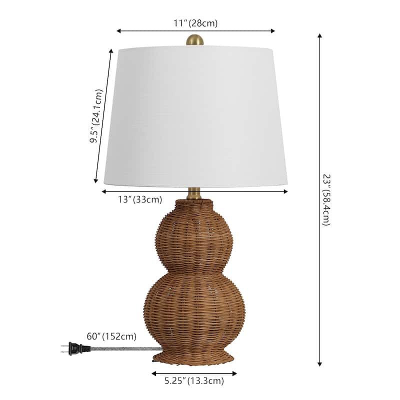 Millie 23" Modern Coastal Woven Rattan Gourd LED Table Lamp (Set of 2)