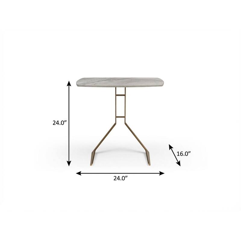 HomeRoots 24" White And Bronze Ceramic Faux Marble and Steel End Table - 24.00 in. x 24.00 in. x 16.00 in.