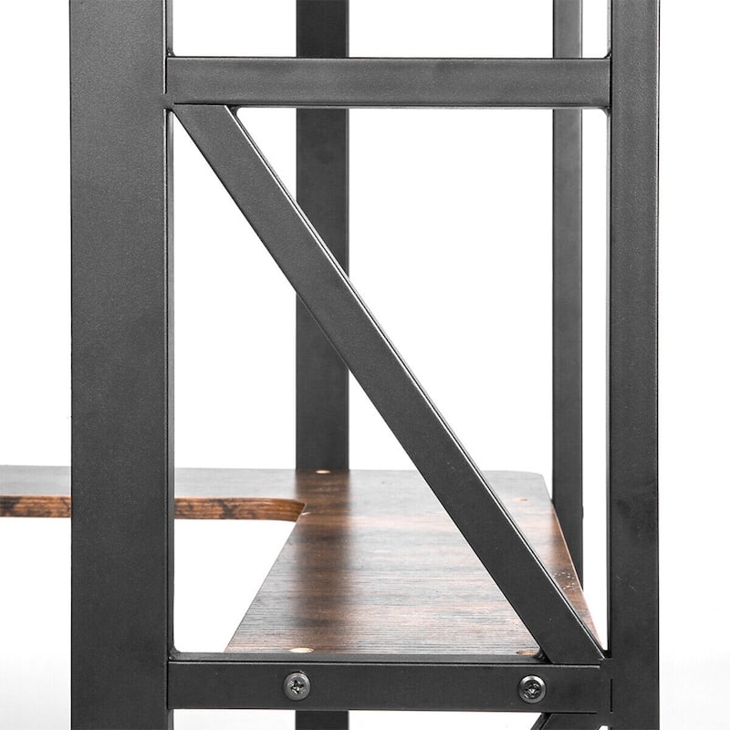 L-Shaped Corner Desk Computer Table with Shelves Brown