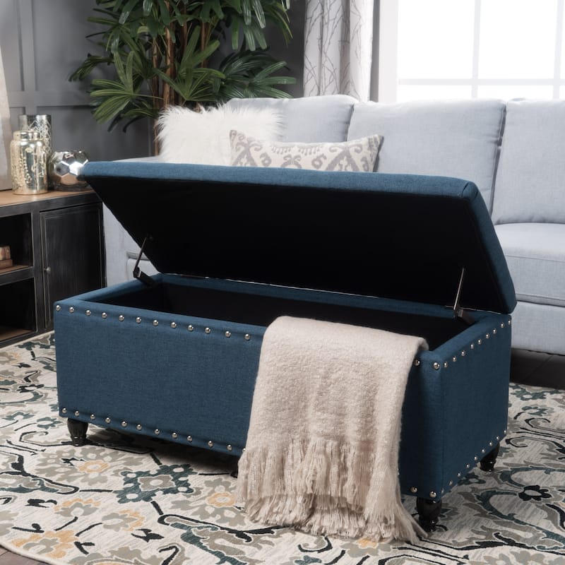 Tatiana Contemporary Fabric Storage Ottoman with Nailhead Trim by Christopher Knight Home