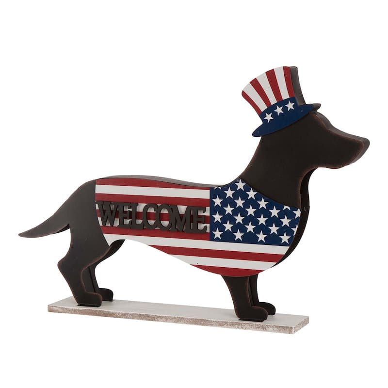 Glitzhome Wooden Christmas Double Sided Dachshund Porch Sign Decor