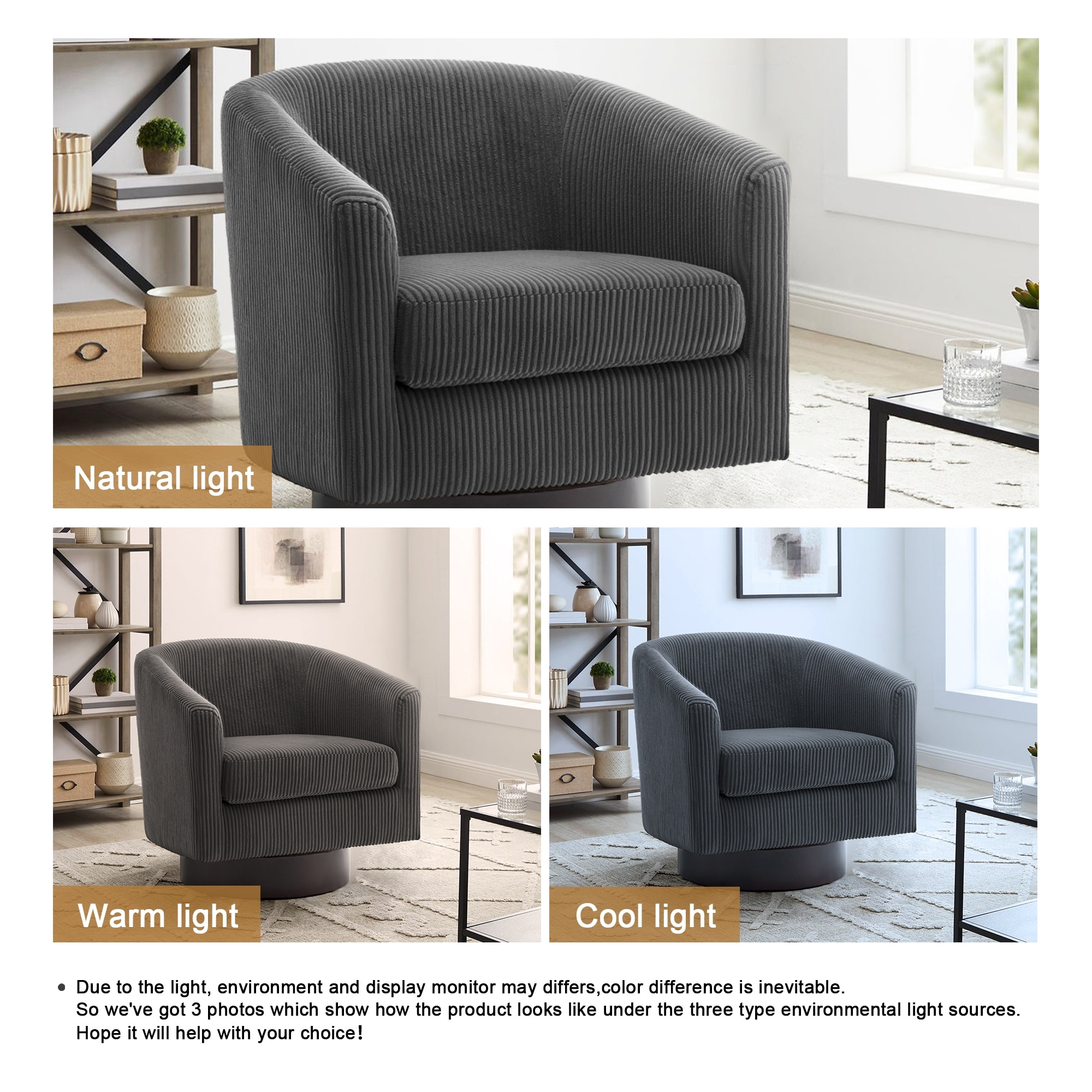 Corduroy Upholstered Swivel Barrel Chair - On Sale - Overstock