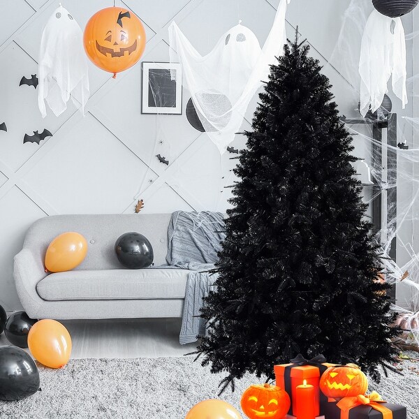 7.5ft Black Christmas Tree, 2156 Tips, 500 Lights, Foldable Metal