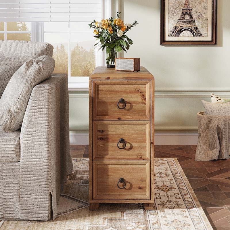 Solid Wood End Table for Living Room / Bedroom, Couch Side Table with 3 Drawers